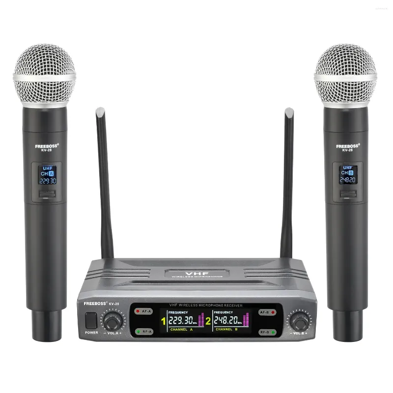 Microphones FREEBOSS VHF 200MHz Wireless Microphone Fixed Frequency 2 Handheld Professional Dynamic Mic Receiver 25m Karaoke Party KV-28