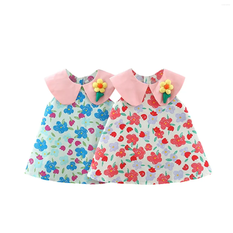 Vestidos de menina Bmnmsl infantil bebê vestido de verão fofo sem mangas gola de boneca estampa floral solta