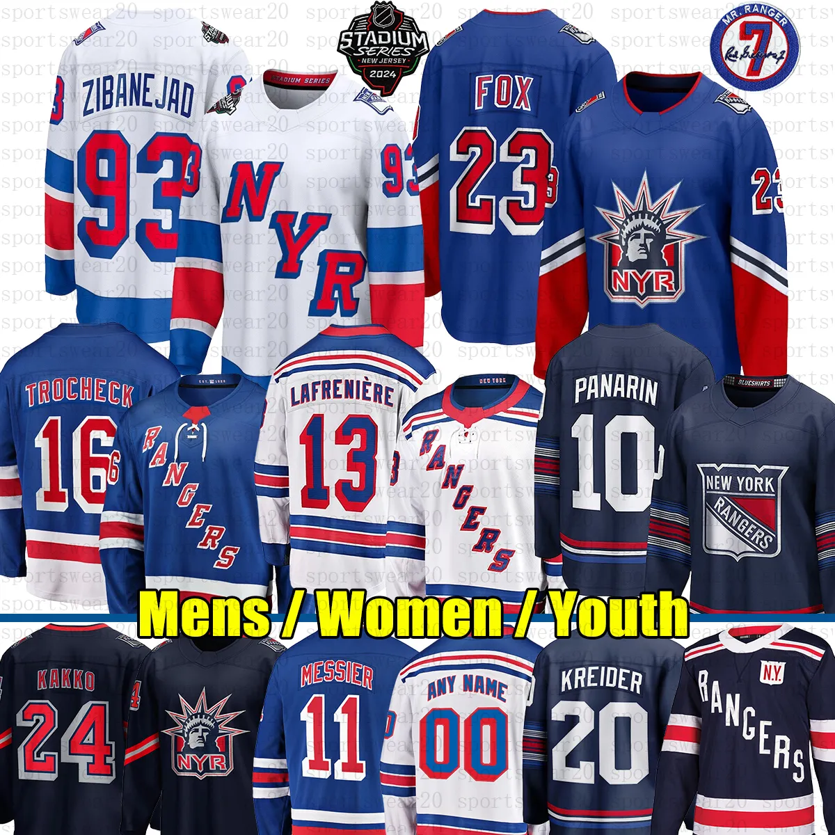 10 Artemi Panarin new york Reverse Retro hockey jersey 93 Mika Zibanejad Adam Fox Igor Shesterkin Vincent Trocheck Alexis Lafreniere rangers KAndre Miller jerseys