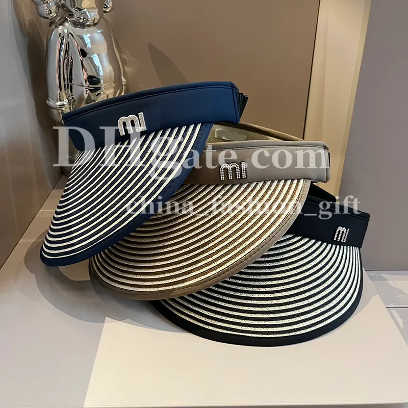 Sunscreen Hat Designer Stripe Hat Summer Empty Top Hats For Women Latter Headband Hat Beach Seaside Sun Prevent Hat Travel Hat