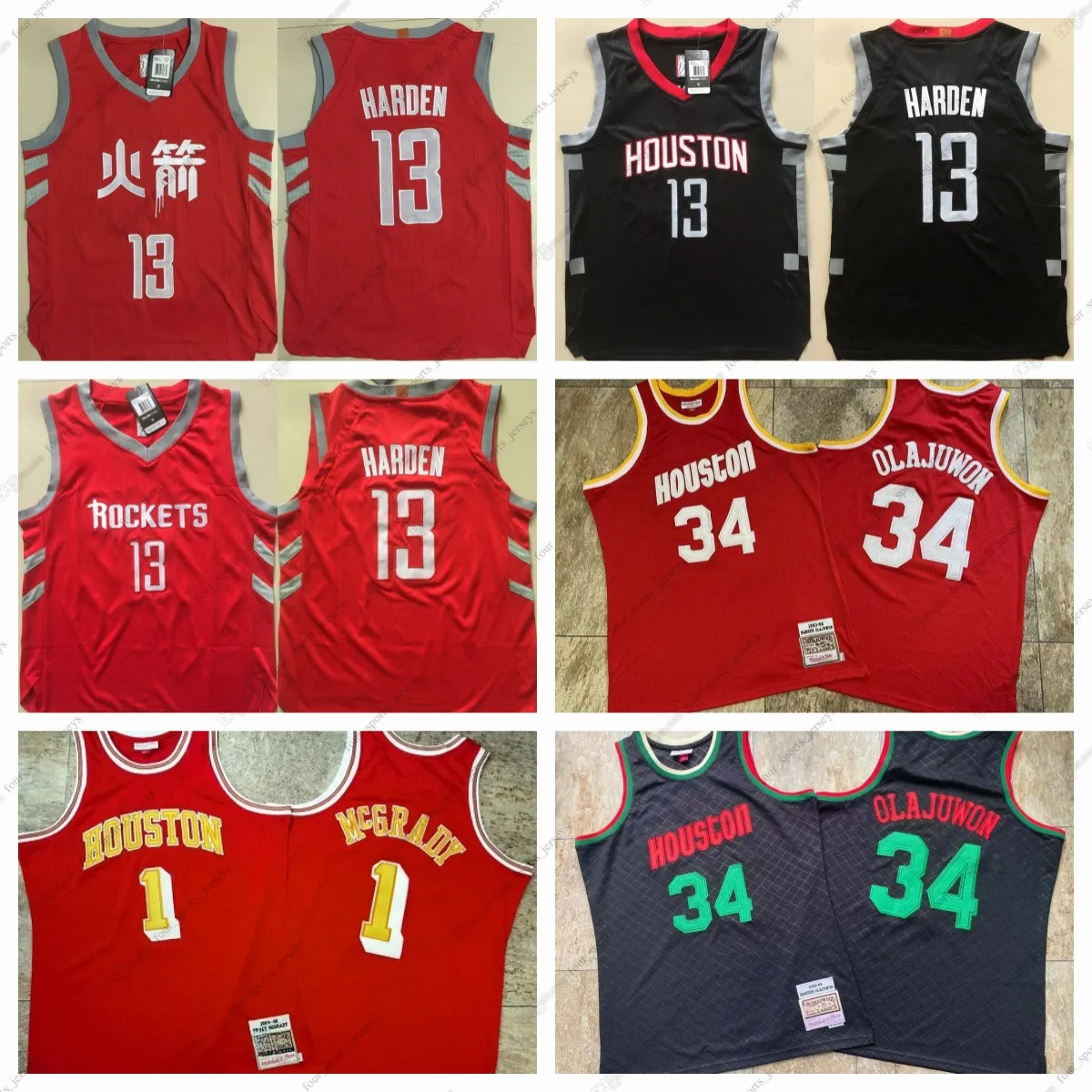 정통 스티치 레트로 후퇴 농구 유니폼 트레이시 1 McGrady Hakeem 34 Olajuwon 13 James Harden Four_sports_jerseys Top