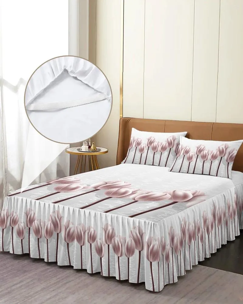 Gonna da letto Copriletto elasticizzato con fiori di tulipano rosa astratto con federe Coprimaterasso