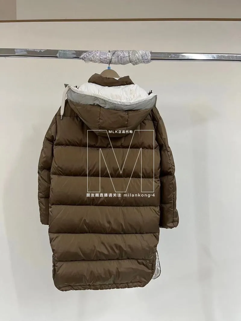 Femmes bas hiver duvet d'oie Brunello fermeture éclair couleur unie à manches longues manteaux vestes