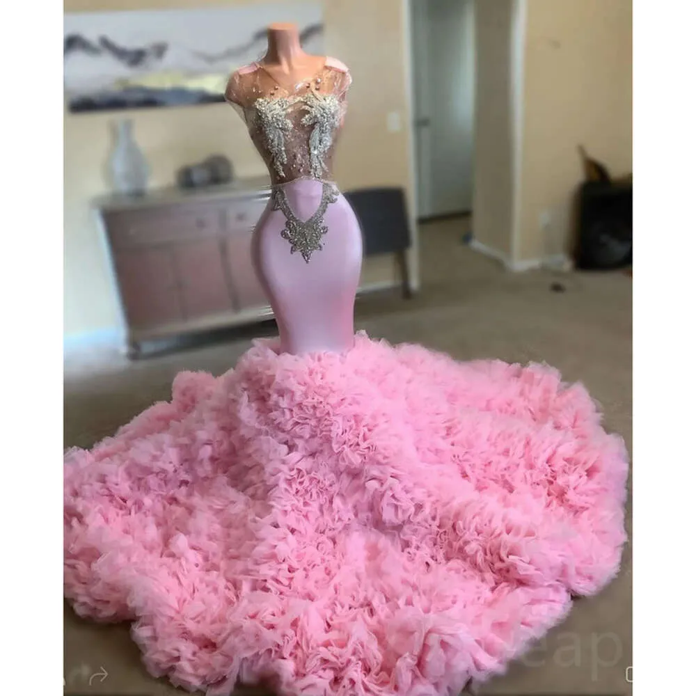Różowy arabski aso ebi ebi -syrena sukienki balsame kryształy wieczór formalny impreza druga recepcja urodzinowe suknie zaręczynowe vestidos de noche femme szaty