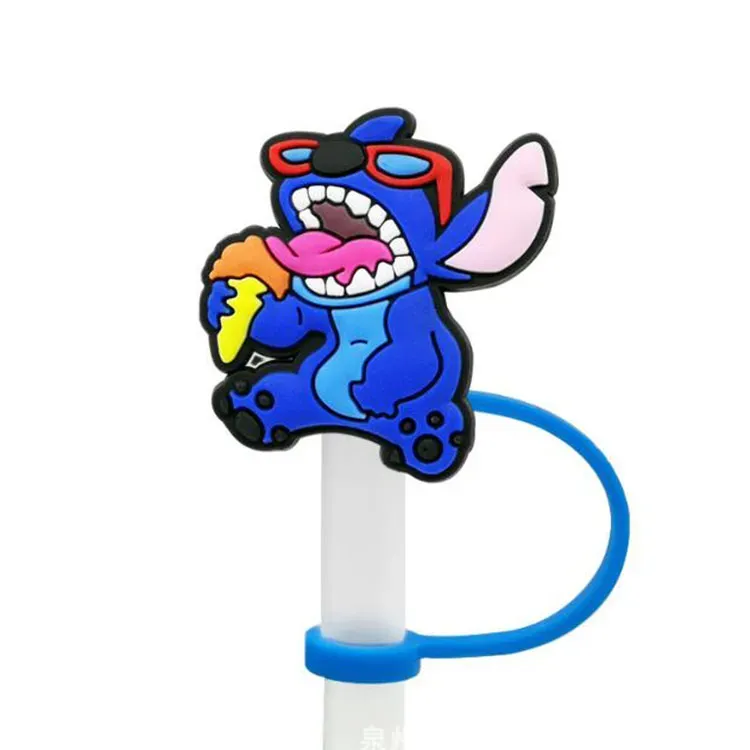 new styles blue straw toppers covers charms pvc reusable dust plug cartoon anime decoration accessories for straws