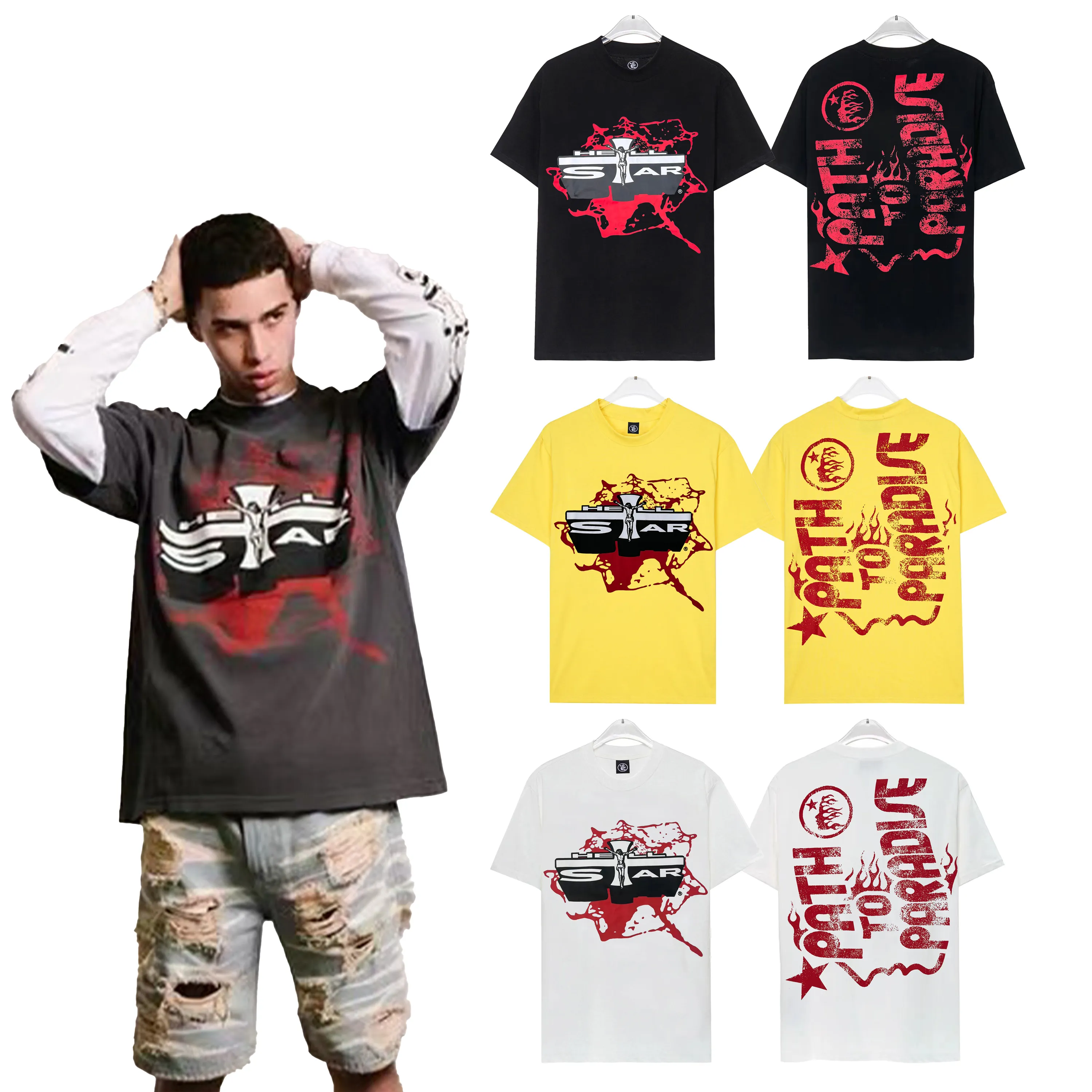Designer-Mode-Hellstar-Herren-T-Shirt, lockeres, großes, kurzärmliges Hellstar-Hemd mit Buchstabenaufdruck auf der Straße für junge Männer und Frauen