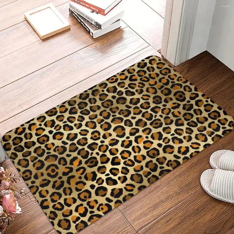 Tapetes Elegante Ouro Preto Leopardo Impressão Capacho Tapete Tapete Footpad Banho Anti-Slip WC Varanda Salão Absorvente Remoção de Poeira