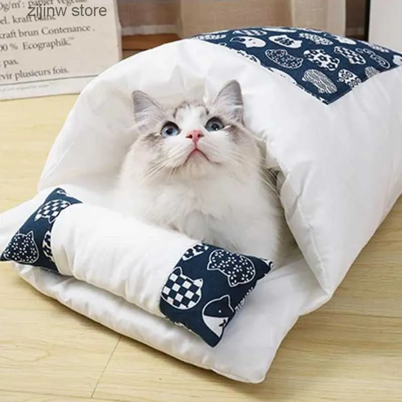 Lits pour chats, meubles, nouveau lit pour chat, grotte, sac de couchage, coussin auto-chauffant, sac pour animaux de compagnie, Y240322