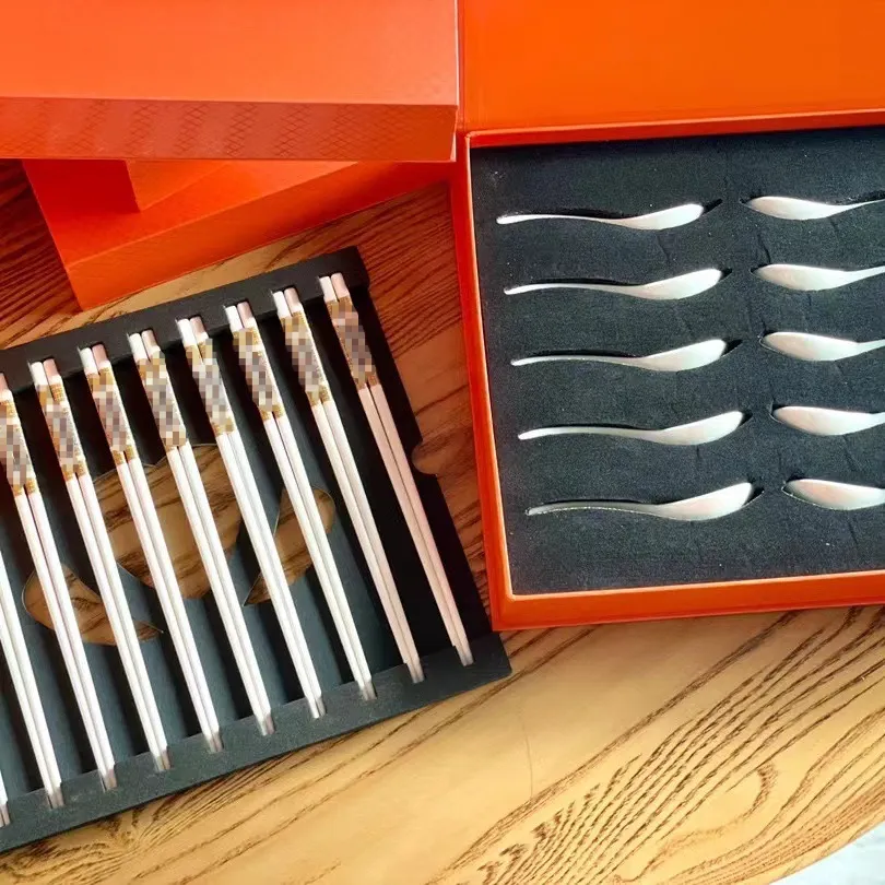 Designer Tableware Set Chopsticks Spoon Set Ceramic of Chopsticks and 10 Spoons with Gift Box Combination