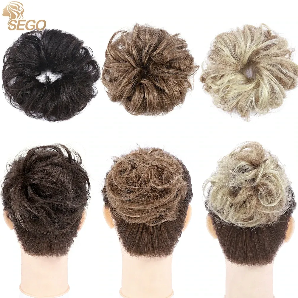 Bangs SEGO 32g Remy Real Human Hair Chignon Messy Scrunchie Elastic Band Hair Bun Straight Updo Hairpiece Ponytails