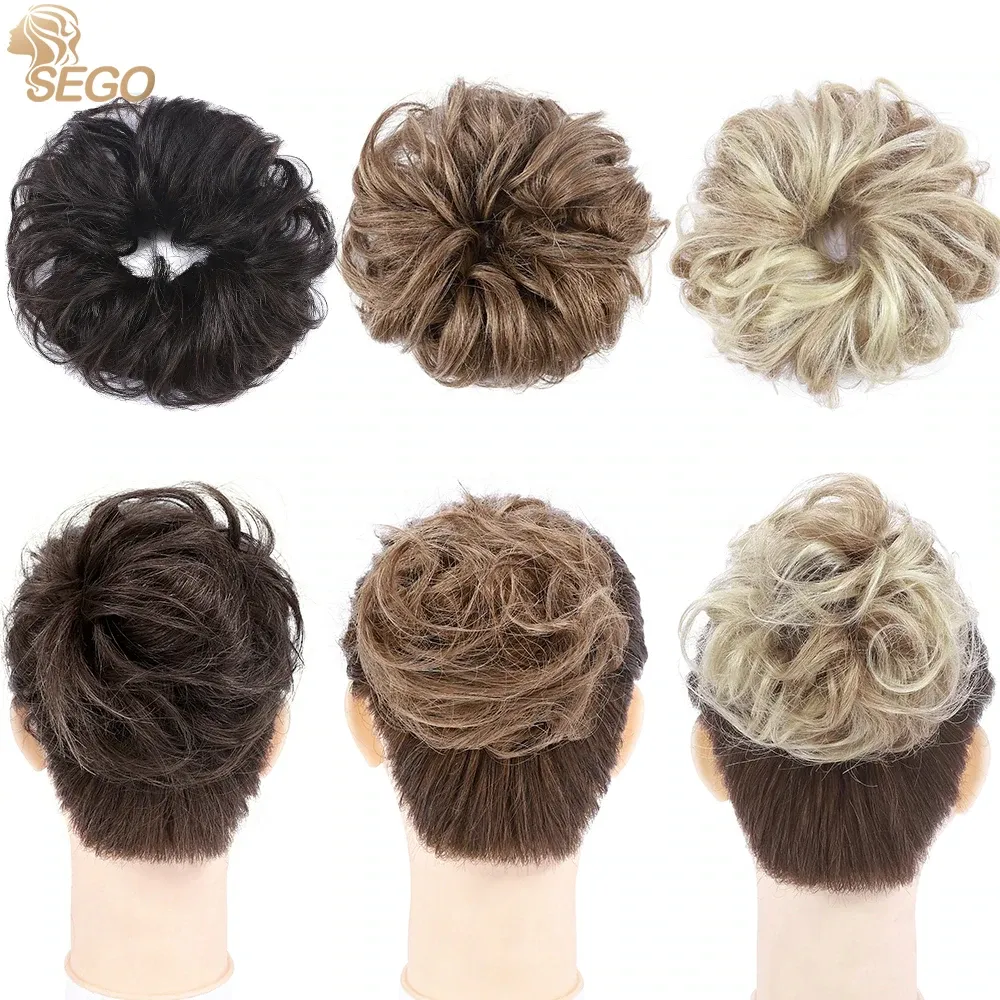 Bangs Sego 32G Remy Real Human Hair Chignon Messy Scrunchie Elastic Band Hair Bun Rak Updo Hairpiece Ponytails