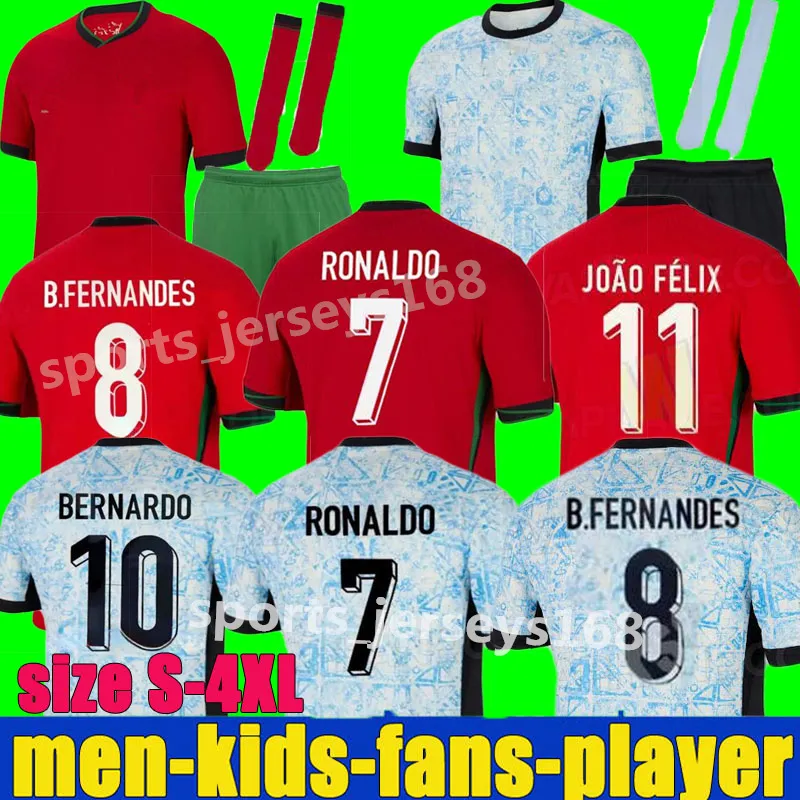2024 Portugalia do domu na wyjeździe piłkę nożna Ronaldo Men Kids Kit Fan Gracz Wersja 24 25 Cr7 Danilo Football Shiirts Bruno Fernandes Joao Felix Ruben Rafa rozmiar S-4xl