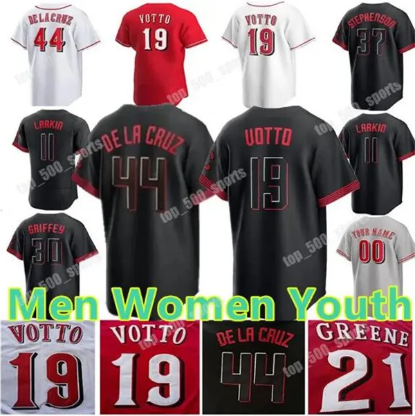 2024 Personalizzato 44 Elly De La Cruz Joey Votto Matt McLain Hunter Greene Nero Uomo Donna Maglia della gioventù Noelvi Marte Stuart Fairchild Jose Barrero Stephenson Qualsiasi nome