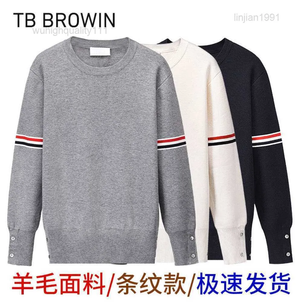 Tb Browins New Wool Round Neck Pullover Mens and Womens Same Stripe Bottomed Casual Sweater