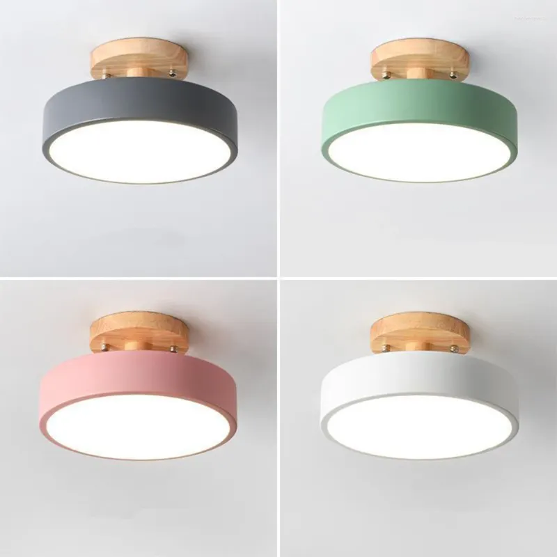 Ceiling Lights Nordic Lamp Macaron Wooden LED Light Modern Round Metal For Bedroom Living Room Decoration Lighting