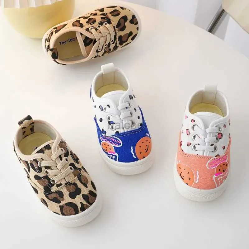 Sneakers Herfst Canvas Schoenen Voor Kinderen Jongens Luipaardpatroon Lage Schoenen Meisjes Mode Vrijetijdsschoenen Baby Zacht Glijdende Kleuterschool Sportschoenen 240322