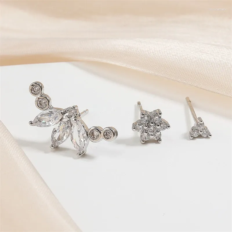 Orecchini con perno UILZ 3 pezzi minimalista a forma di foglia zirconi per le donne di lusso nastro colore orecchino in metallo gioielli da sera