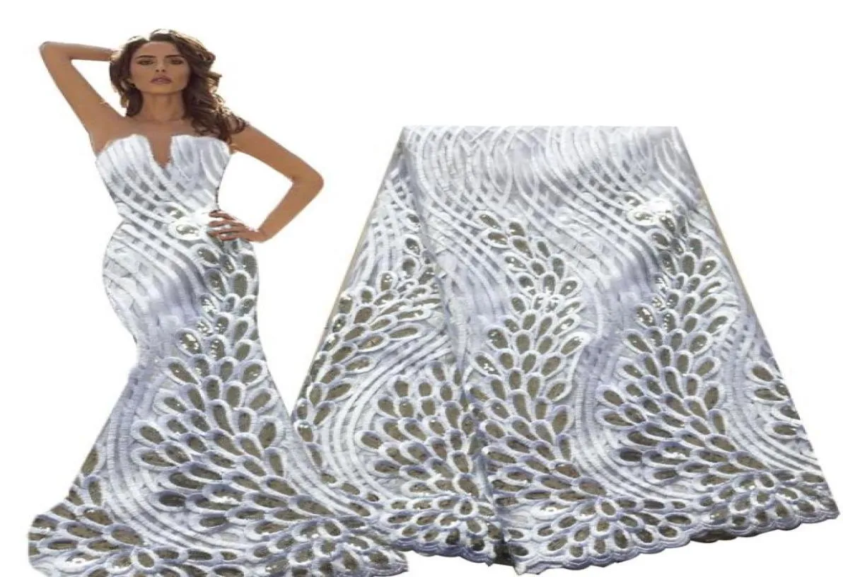 Nuovo arrivo africano tessuto di pizzo con paillettes 2020 pizzo di alta qualità argento bianco tessuto di pizzo francese 5 metri per nigeriano aso ebi dress129176842