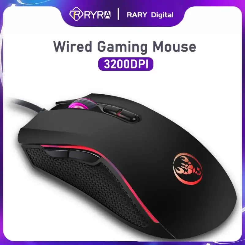 Mouse Mouse da gioco professionale ottico RYRA con LED a colori 7 luminosi Mouse per computer USB retroilluminato Design ergonomico per mouse da gioco per LOL CS