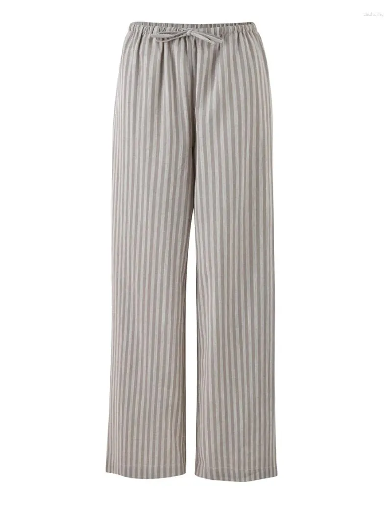 Spodnie damskie kobiety swobodny druk w paski długie elastyczne wysokie talia luźne luźne proste spodnie z szerokiej nogi y2k streetwear
