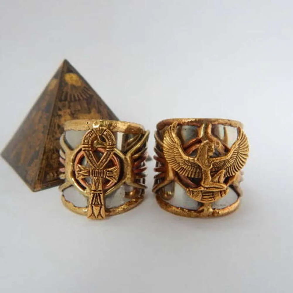 Vintage Anubis Jewelry Womens Mens Metal Pharaoh Ring Ankh & Maat Ancient Egyptian Amulet Gift Wholesale