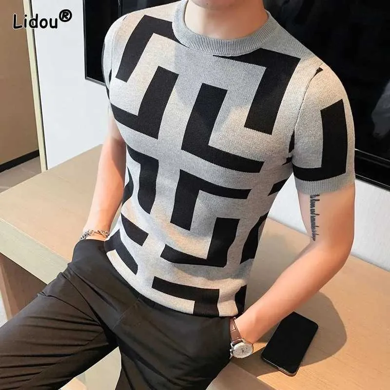 Men's T-Shirts 2024 Mens Clothing Mens Lacquered Fashion Tight Printing Korean Spring/Summer Short Sleeve Slim Fit Round Neck T-shirt J240322