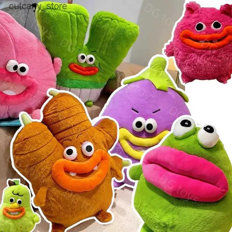 Gevulde pluche dieren Trick Lelijk Schattig Buck Tanden Roze Grote Mond Monsters Knuffel Gevuld Grappig Scallion Peer Worst Mond Kikker Pop voor kinderen L240322