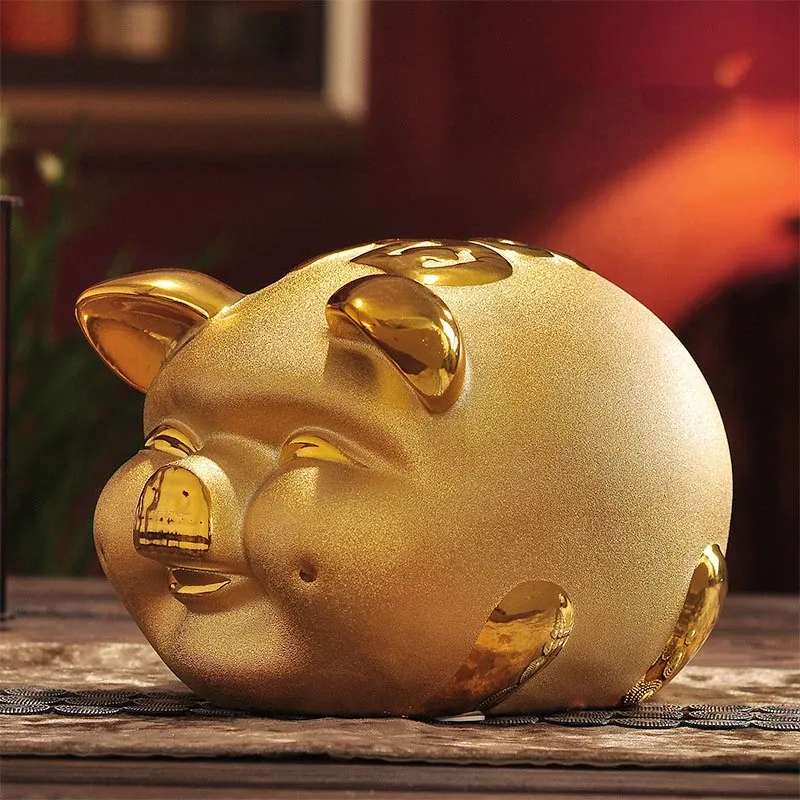 Scatole Piggy Bank in ceramica Piggy Banco Golden Figurina Moneta per le monete Scatola di risparmio di risparmio Desktop Ornament Decorazione per la casa Regalo per bambini