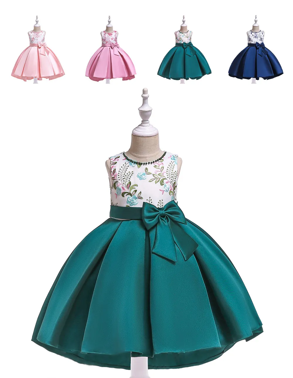 Beauty Green Blue Pink Red Jewel Flower Girl Dresses Girl's Birthday Dresses Girls Party Skirt Girl Everyday dress Kids' Party Wear SZ 2-4 D322136