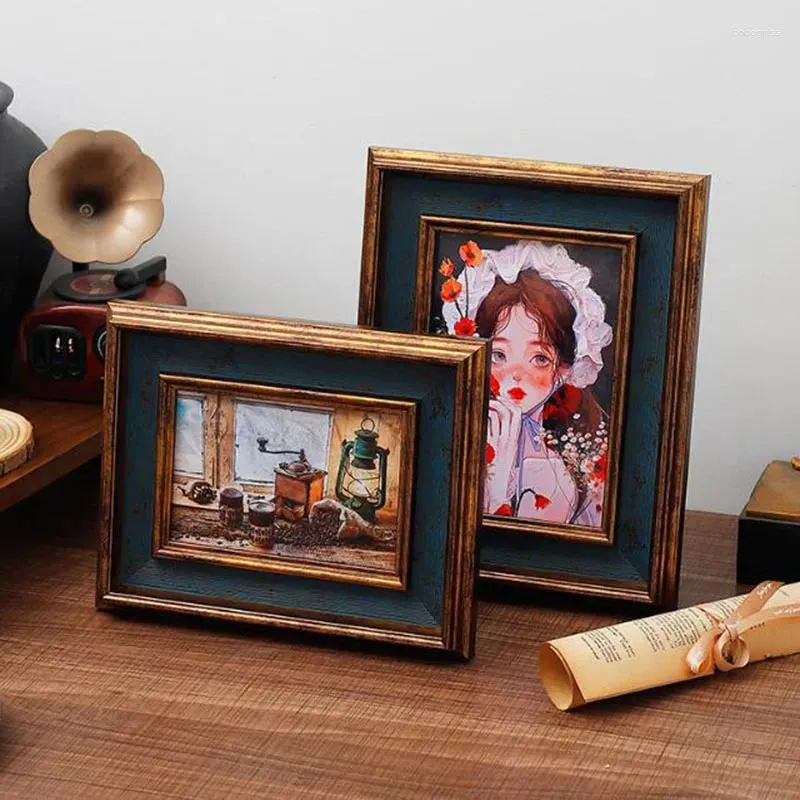 Frames Europese Retro Stijl 4 inch 5 inch Vierkant Houten Po Frame 6 inch Rechthoek Houder Display Ornamenten Slaapkamer Home Decor