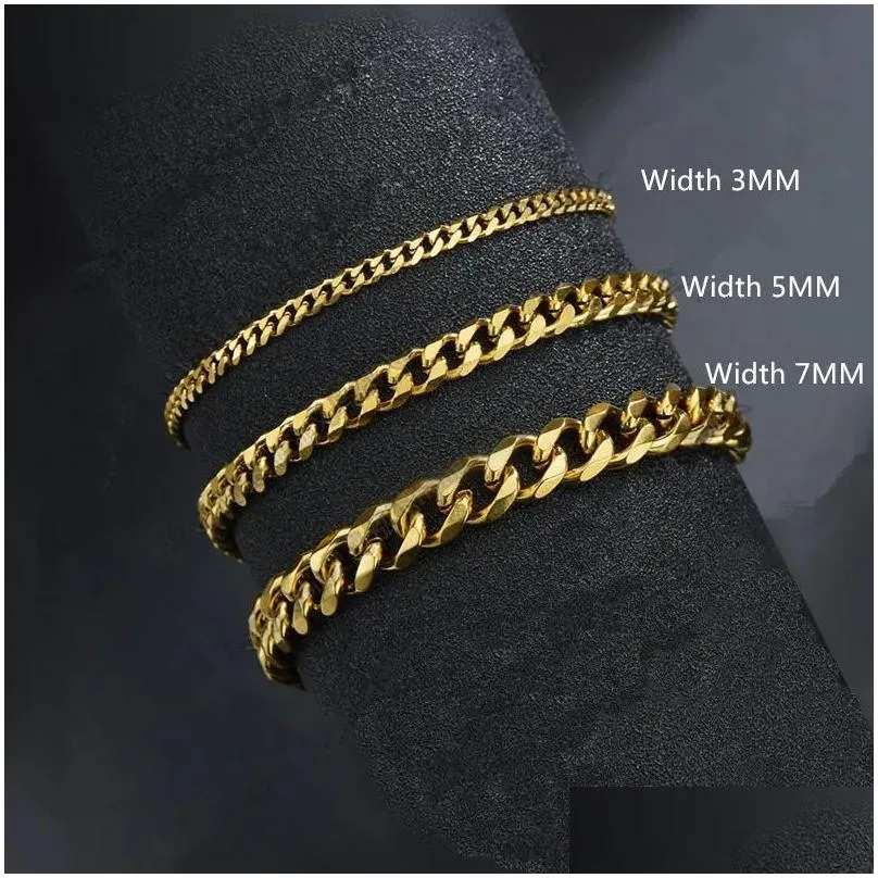 Keten nieuwe trendy Cubaanse mannen armband klassiek roestvrij staal 3/5/7 mm breedte voor vrouwen sieraden cadeau drop levering armbanden Dhmxc