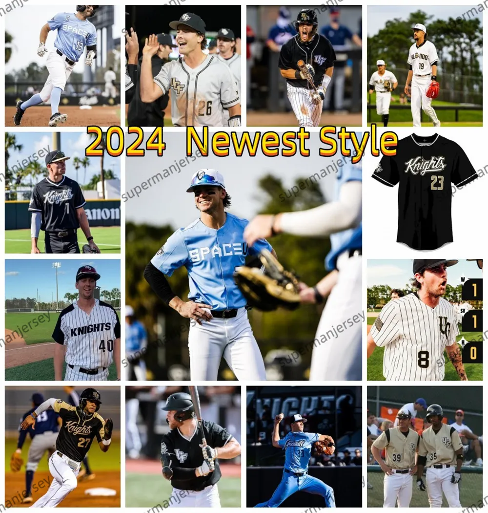 Ben Vespi 2024 Maillot de baseball UCF cousu sur mesure David Litchfield 45 Will Saxton 8 Chase Centala 39 Cameron Crain 19 Connor Staine Kyle Kramer Maillots UCF Knights