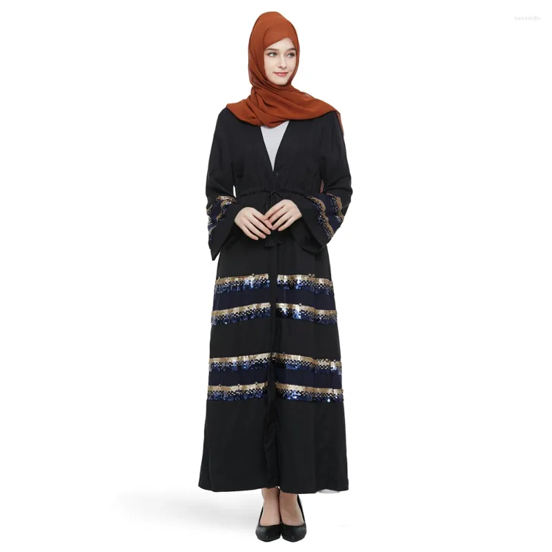 民族衣類イスラム教徒の女性のスパンコールオープンアバヤイスラムイスラムドバイトルコ七面鳥カフタンヒジャーブドレスローブイードラマダンジャラビヤ