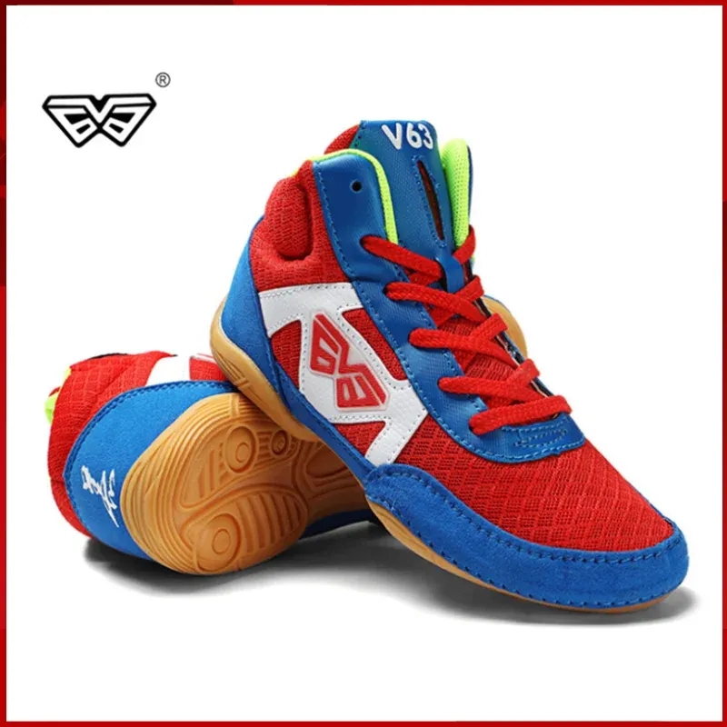 Shoes Children Size 3238 Boxing Shoes Mid Cut Kid Wrestling Training Shoes Competition Anti Slip Professional Sanda Fighting Boots