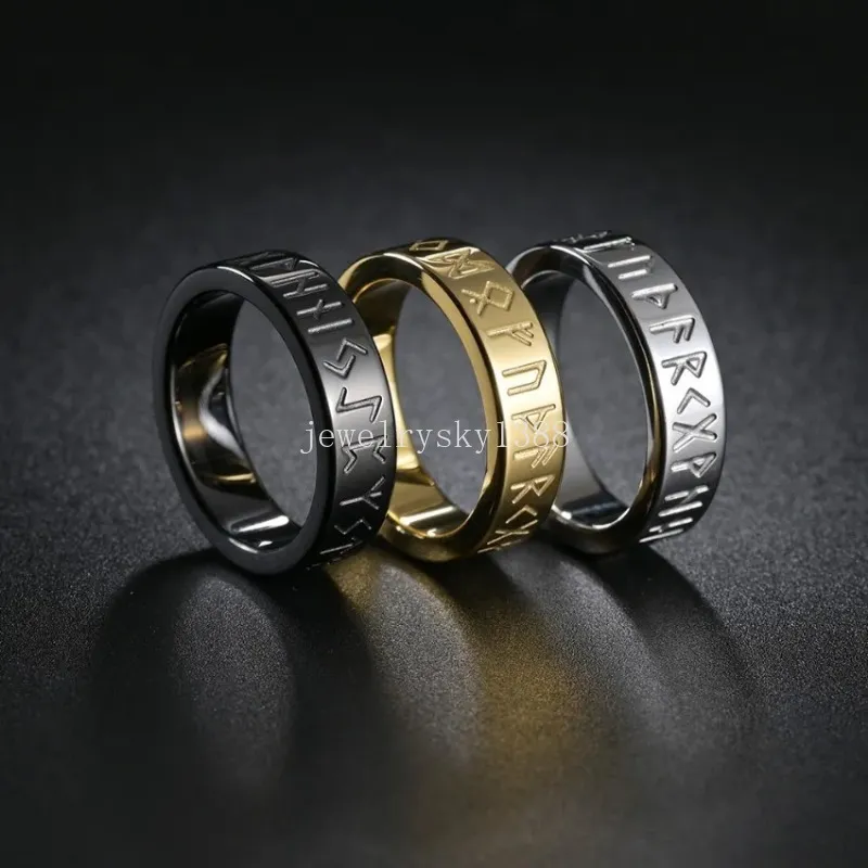 Retro Paar Viking Ringen Rune Letter Gouden Roestvrij Stalen Ring voor Mannen Mode-sieraden