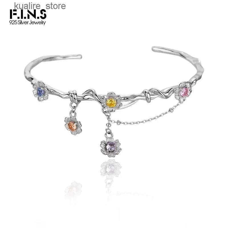 Charmarmband F.I.N.S Luxury S925 Sterling Silver Open Colorful Cubic Zirconia Flowers Twist Vine Bangles For Women Fine Jewelry L240322