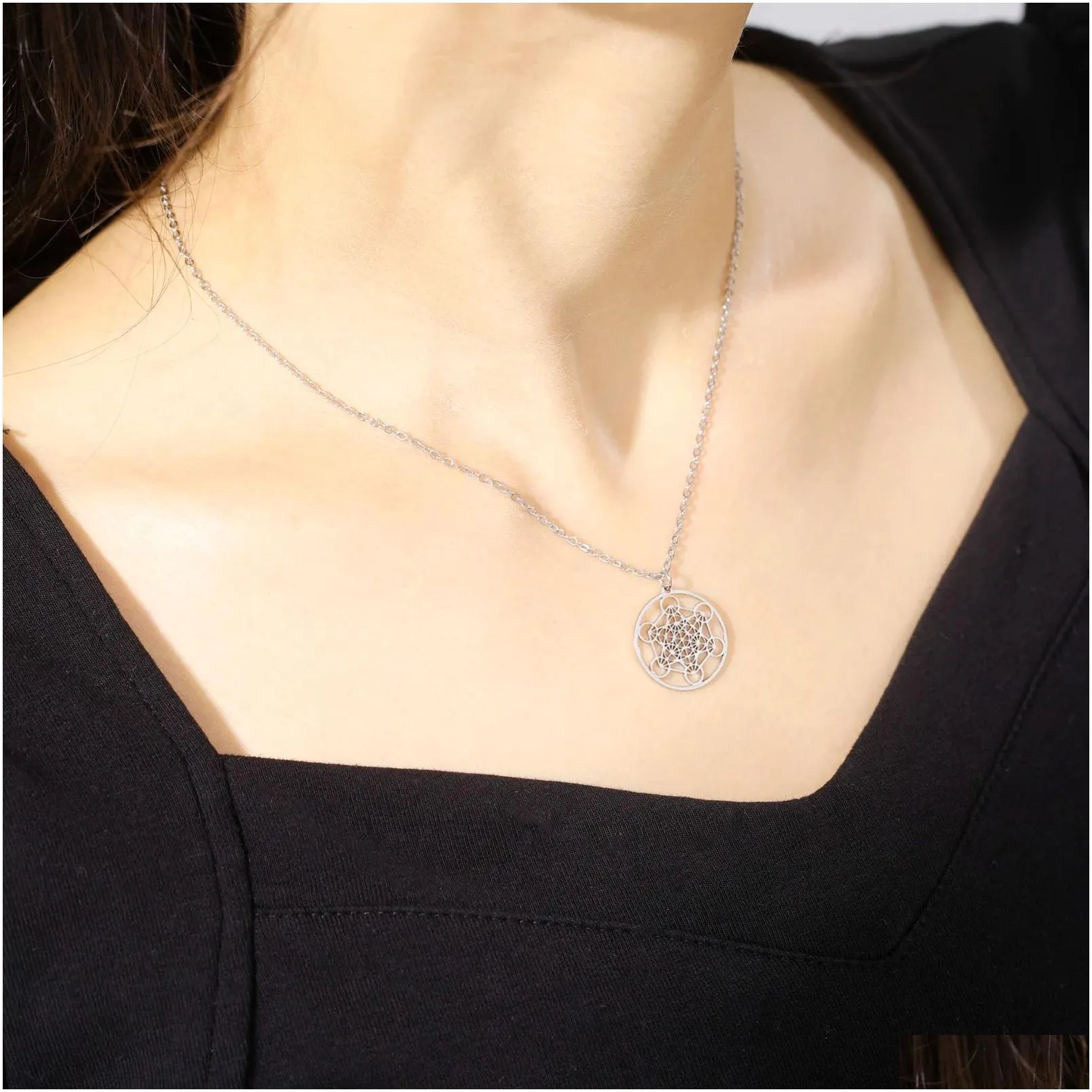 Pendant Necklaces Angel Seal Archangel Metatron Cube Necklace Women Men Sacred Geometry Amet Relius Spiritual Jewelry Drop Delivery Pe Dhafo