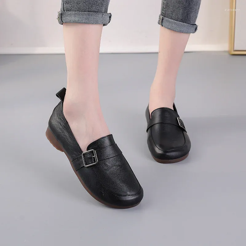 Casual Shoes Women Loafers Spring Cow Leather Comfort Flat Mother Slip-On Footwear Fashion Female Zapatos De Mujer Plus Size