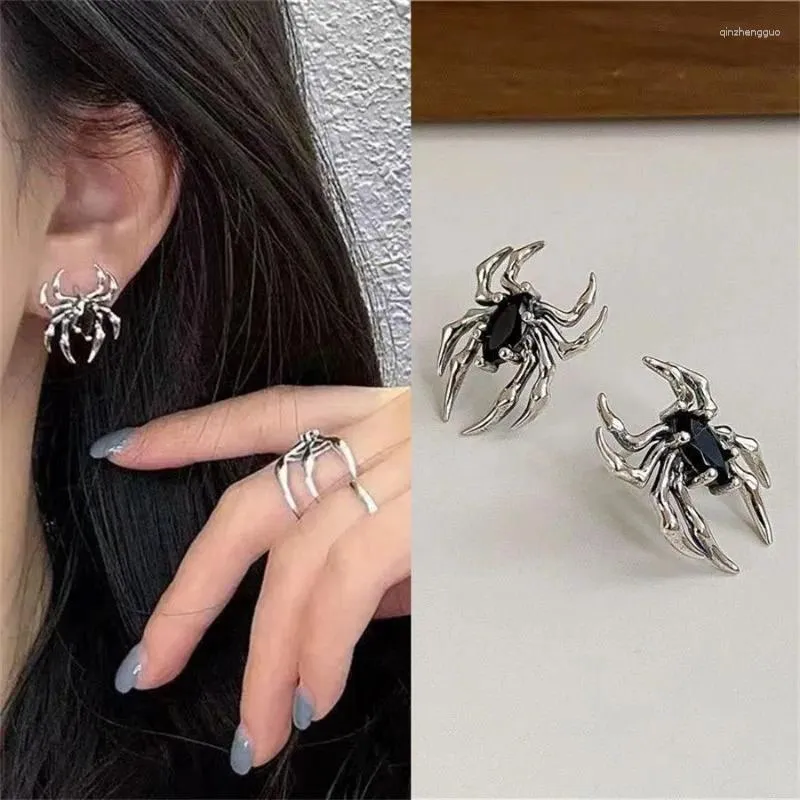 Stud Earrings Gothic Retro Old Spider Zircon Women Fashion Design Black Earring Party Jewelry Gifts Wholesale