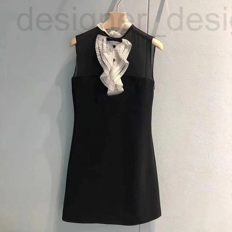 Basic casual jurken designermerk Miu zwarte jurk, kleine kanten patchwork kraag in Hepburn-stijl, socialite mouwloze vestrok, lente A-lijn rok FTJX