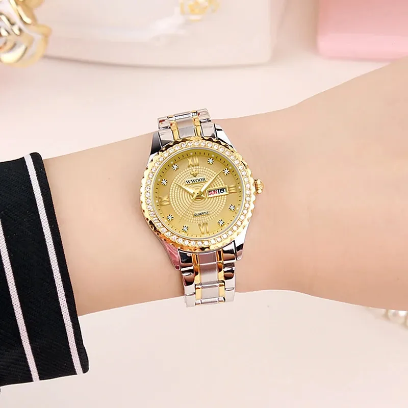 WWOOR Top Brand Luxury Ladies Watch Original Diamond Womens Waterproof Stainless Steel Wrist Date Reloj 240318