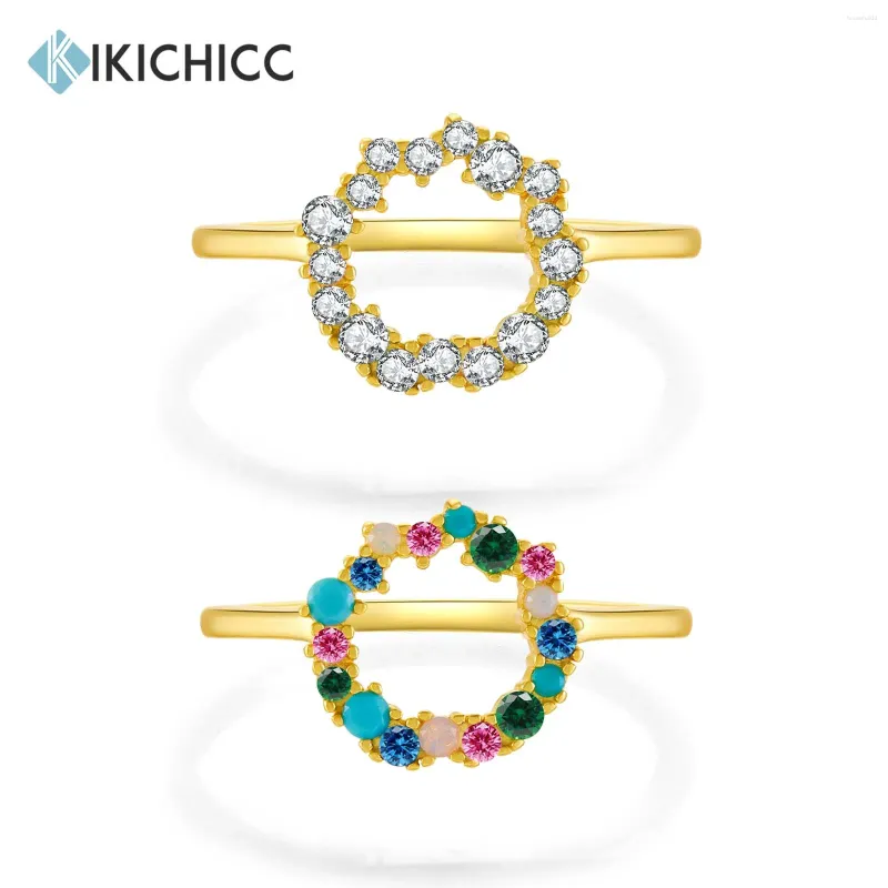 Anelli a grappolo KIKICHICC Anello in argento sterling 925 con scintilla Tutti Frutti Anello in oro 18k colorato Arcobaleno CZ Zircone Guadalupa Anello semplice gioielli