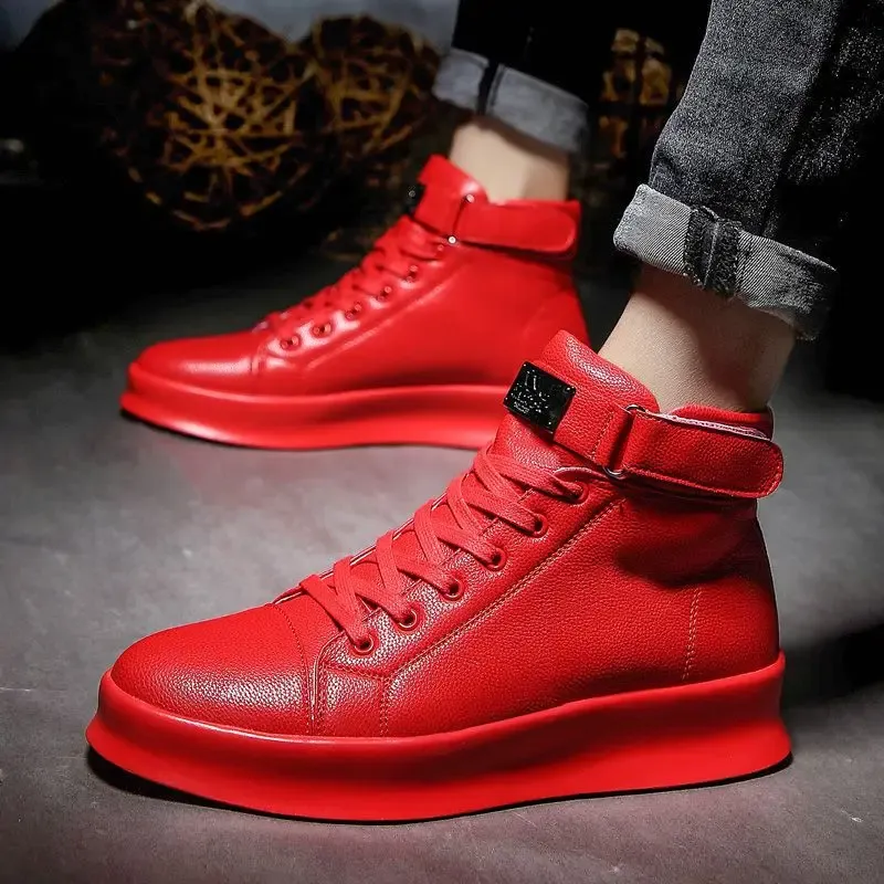 boots Autumn Men Ankle Boots Highcut Solid Sneakers Laceup Motorcycle Boots Platform Skateboard Sport Trainers Shoes Nightclub Shoes
