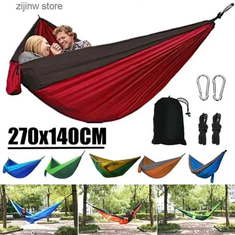 Hamacs Hamac de camping en plein air portable pour une personne avec hamac en nylon de couleur assortie hamac en tissu parapluie haute résistance Y240322