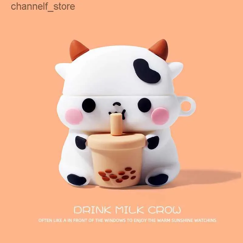 Accessoires pour écouteurs 3D mignon dessin animé vache lait thé Silicone coque souple pour Airpods 1 2 3 2021 sans fil écouteur boîte de chargement couverture pour Airpods ProY240322