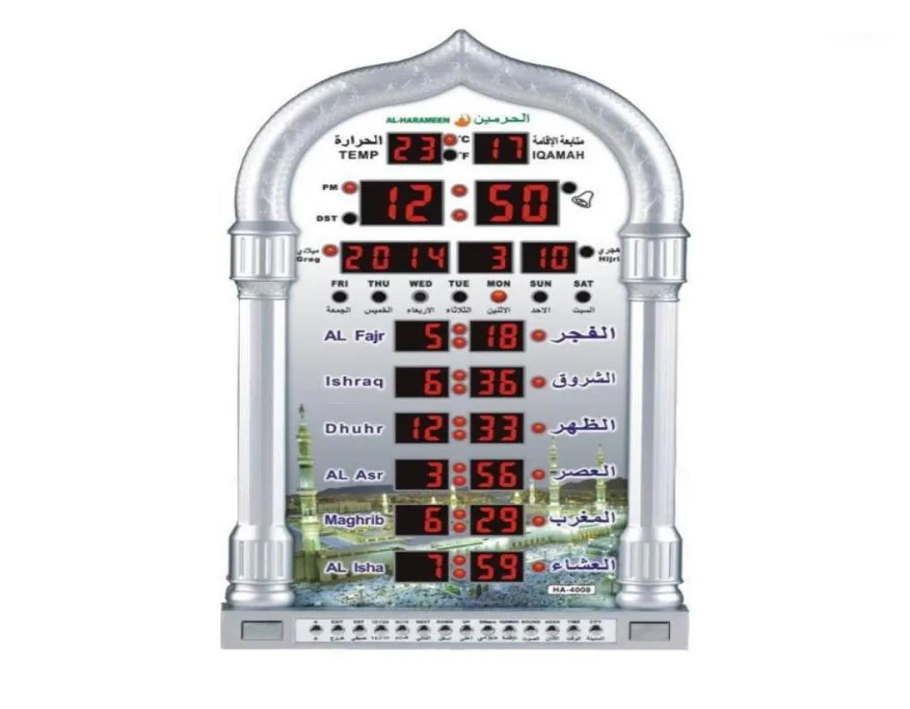 Мечеть Азан Календарь Мусульманская молитва Настенные часы Будильник ЖК-дисплей Цифровые настенные часы Декор Домашнее украшение Кварцевые иглы песочные часы16778019