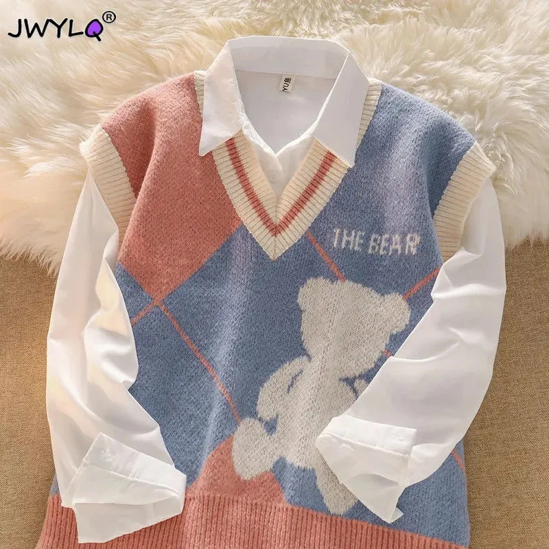 Knit Sweater Vest For Boys & Girls - Preppy Sleeveless Waistcoat, Fall Winter School Jacket
