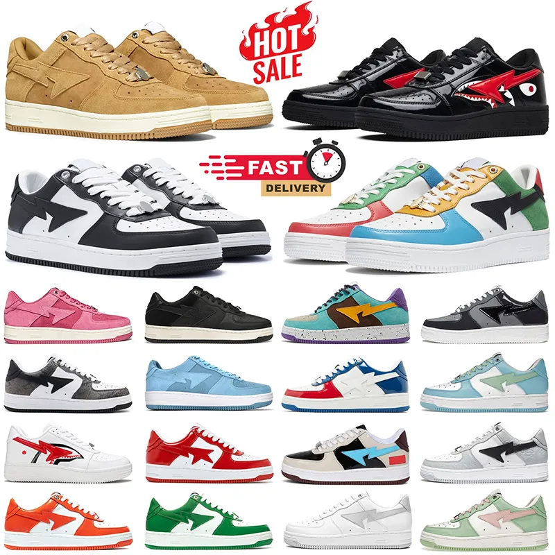 scarpe casual per uomo donna Shark Face Triple Nero Bianco Vernice Arancione Grigio Pelle scamosciata Tacco Beige Nostalgic Blu Bapestar uomo donna scarpe da ginnastica sportive da esterno