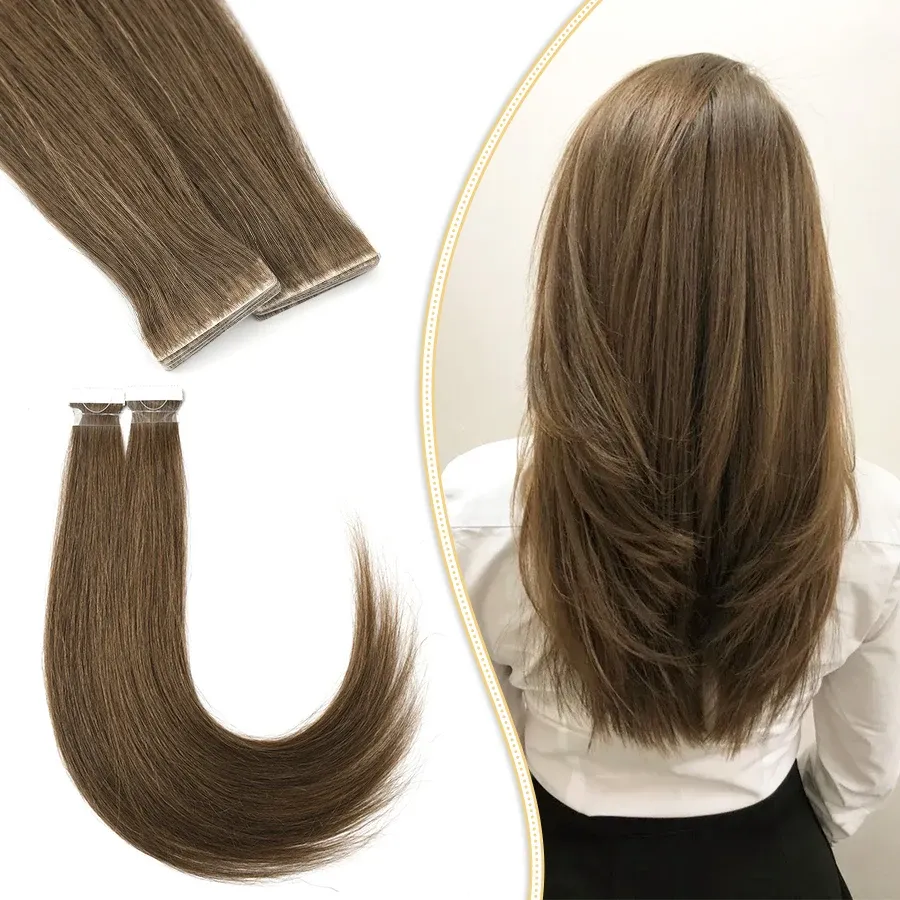 Extensies Neitsi Virgin Handgebonden Onzichtbare Tape In Human Hair Extensions PU Huid Inslag Bruine Kleur Naadloze Injectie Natuurlijk Tape Haar