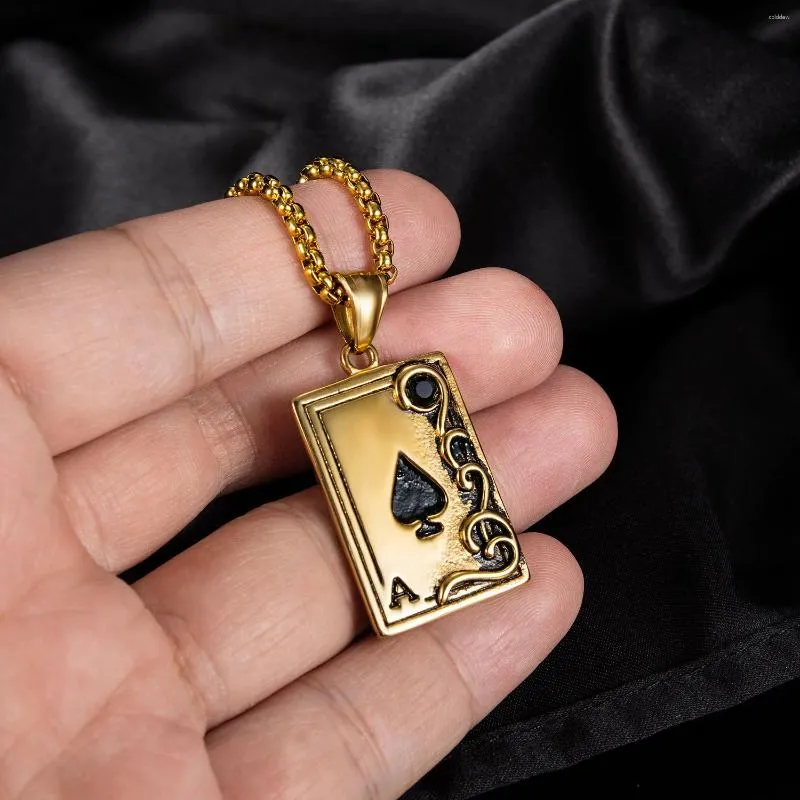 Colares Pingente Personalidade Aço Inoxidável Preto Zircon Poker Colar para Homens Mulheres Goth Punk Spade Uma Longa Cadeia Hip Hop Jóias